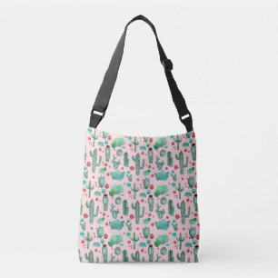 Bolso Cruzado patrón de cactus y ladybug - fondo rosa claro