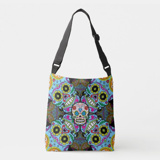 Bolso Cruzado Patrón de calaveras azucareras (Anverso)