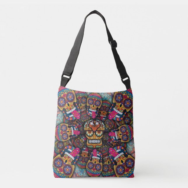 Bolso Cruzado Patrón de calaveras azucareras (Anverso)