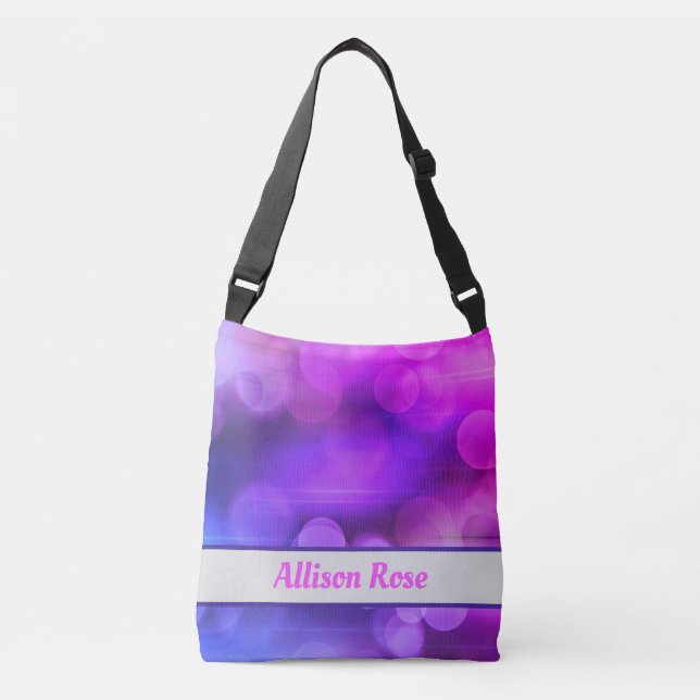 Bolso Cruzado Patrón de círculos abstractos rosados y púrpura (Anverso)