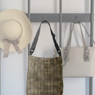 Bolso Cruzado Patrón de claves griega negro y dorado  