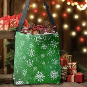 Bolso Cruzado Patrón de copos de nieve verdes Fiesta Vacaciones 