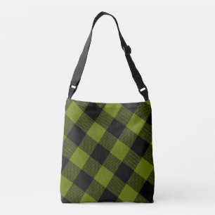 Bolso Cruzado Patrón de cuadros verdes y negros de campo rústico