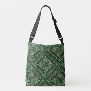 Bolso Cruzado Patrón de Damasco de época - Verde de esmeralda 