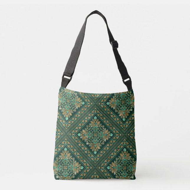 Bolso Cruzado Patrón de Damasco de época - Verde de esmeralda y  (Anverso)