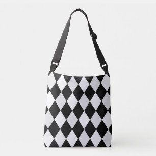 Bolso Cruzado Patrón de diamante de arlequín en negro y blanco