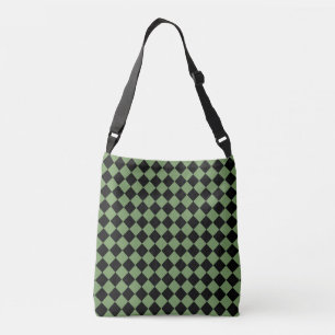 Bolso Cruzado Patrón de diamante de cuadros verde y negro
