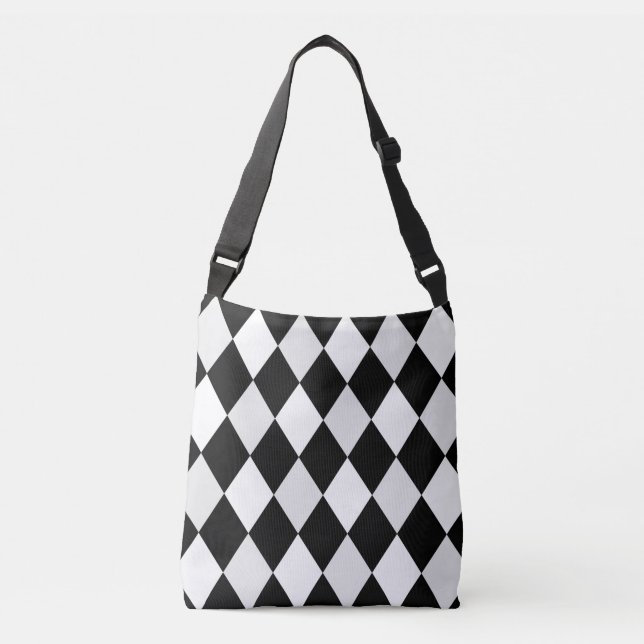 Bolso Cruzado Patrón de diamante de Harlequin blanco y negro (Anverso)