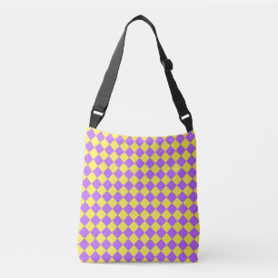 Bolso Cruzado Patrón de diamante de verificador amarillo púrpura