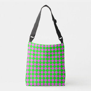 Bolso Cruzado Patrón de diamante del verificador verde rosa