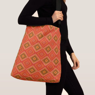 Bolso Cruzado Patrón de diamante marrón naranja retro