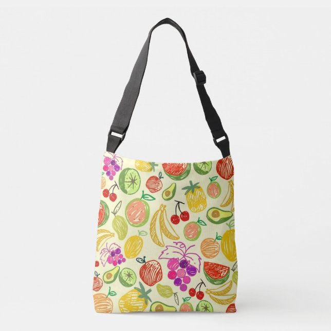 Bolso Cruzado Patrón de Doodle de Frutas (Anverso)