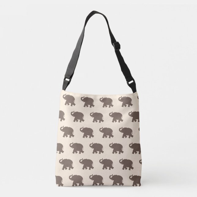 Bolso Cruzado Patrón de elefante marrón en marfil (Reverso)