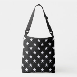 Bolso Cruzado Patrón de Estrella en Blanco y Negro