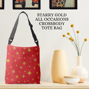 Bolso Cruzado Patrón de Estrellas Doradas y Pétalos Florales con