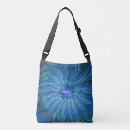 Bolso Cruzado Patrón de fantasía de flor azul, arte fractal abst