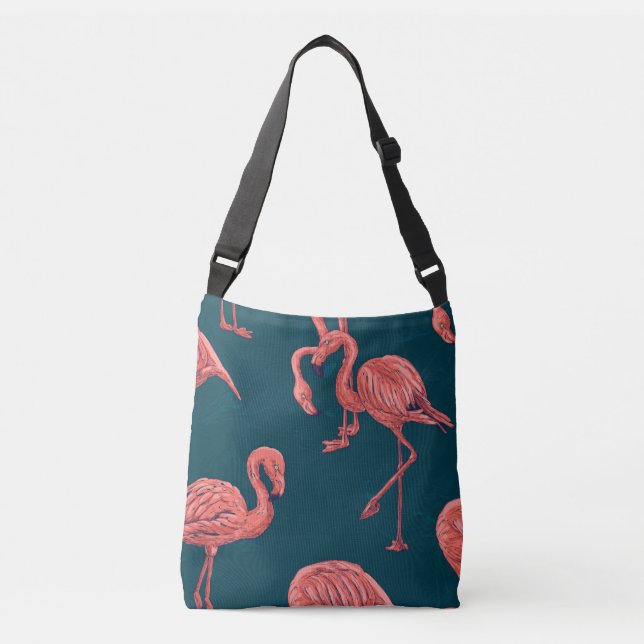 Bolso Cruzado Patrón de flamingo de coral vivo (Anverso)