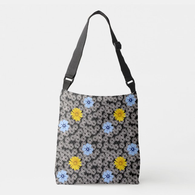 Bolso Cruzado Patrón de flores 19.b. Black BG (Anverso)