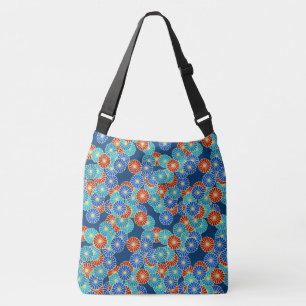 Bolso Cruzado Patrón de flores Art Decó - azul, turquesa y rojo