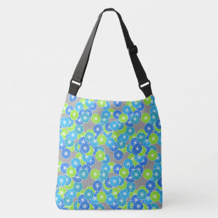 Bolso Cruzado Patrón de flores Art Deco - azul y verde lima