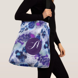 Bolso Cruzado Patrón de flores azul púrpura con monograma person