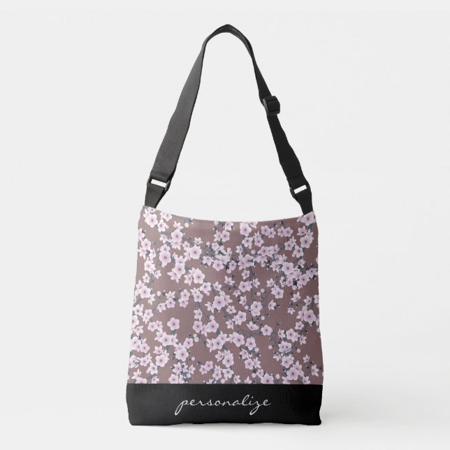 Bolso Cruzado Patrón de flores de cerezo rosado (Anverso)