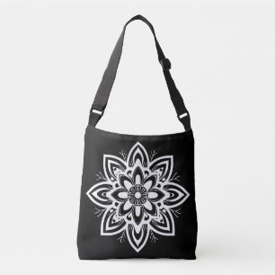 Bolso Cruzado Patrón de flores de Mandala en blanco y negro