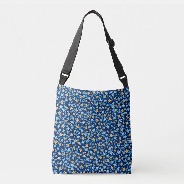 Bolso Cruzado Patrón de flores pequeñas azules (Anverso)