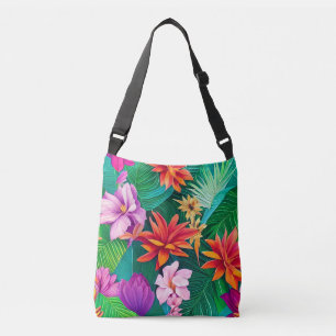 Bolso Cruzado Patrón de flores tropicales coloridas