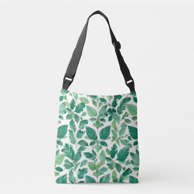 Bolso Cruzado Patrón de follaje verde (Anverso)