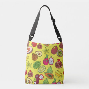 Bolso Cruzado Patrón de frutos exóticos tropicales dibujado a ma