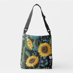 Bolso Cruzado Patrón de girasol de fondo negro
