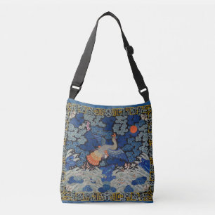 Bolso Cruzado Patrón de grulla china vintage: azul imperial