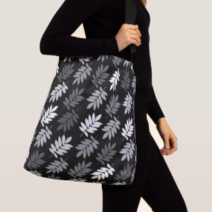 Bolso Cruzado Patrón de hoja de anciano negro blanco gris