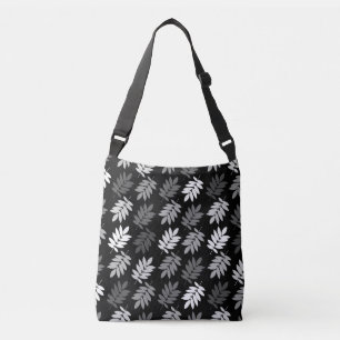 Bolso Cruzado Patrón de hoja de anciano negro blanco gris