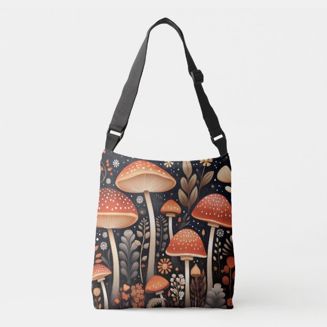 Bolso Cruzado Patrón de hongos de Boho Woodland (Anverso)