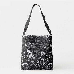 Bolso Cruzado Patrón de hongos psicodélicos 2D.BW.b