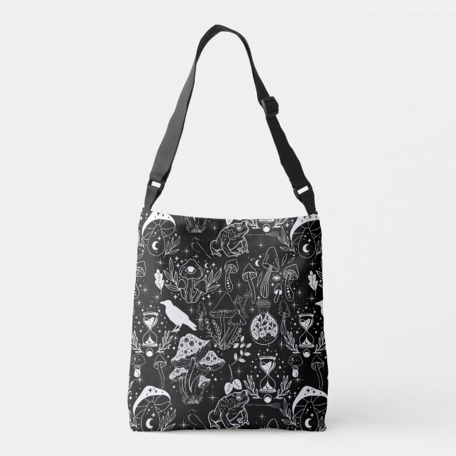 Bolso Cruzado Patrón de hongos psicodélicos 2D.BW.b (Reverso)