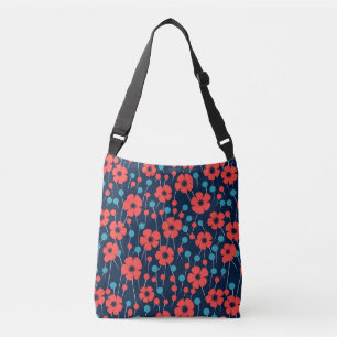 Bolso Cruzado Patrón de impresión floral de amapola azul marino