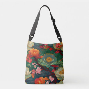 Bolso Cruzado Patrón de kimono verde jade inspiró tela japonesa