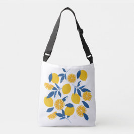 Bolso Cruzado Patrón de limón ilustrado amarillo y azul