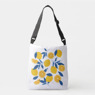 Bolso Cruzado Patrón de limón ilustrado amarillo y azul