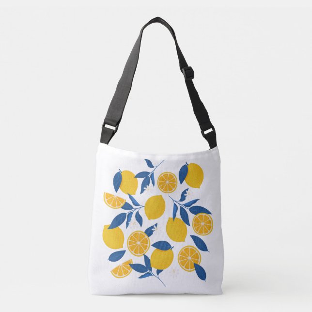 Bolso Cruzado Patrón de limón ilustrado amarillo y azul (Anverso)