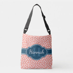 Bolso Cruzado Patrón de lunares blancos rosa Monograma azul mari