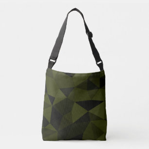 Bolso Cruzado Patrón de malla geométrica verde negro del ejércit