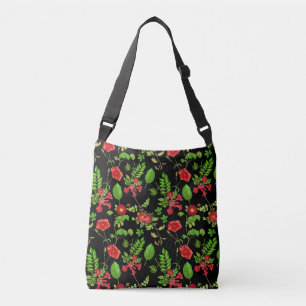 Bolso Cruzado Patrón de margaritas rojas con hojas