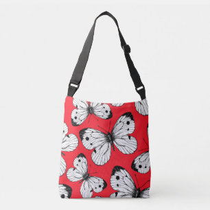 Bolso Cruzado Patrón de mariposa de col sobre rojo