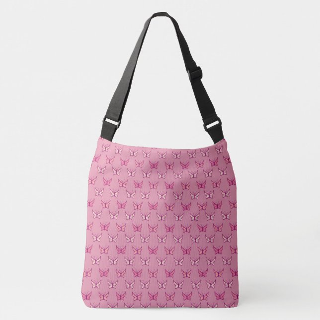 Bolso Cruzado Patrón de mariposa rosa (Anverso)