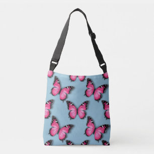 Bolso Cruzado Patrón de mariposas rosadas vibrantes