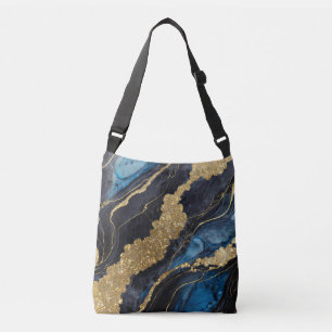 Bolso Cruzado Patrón de mármol azul con oro